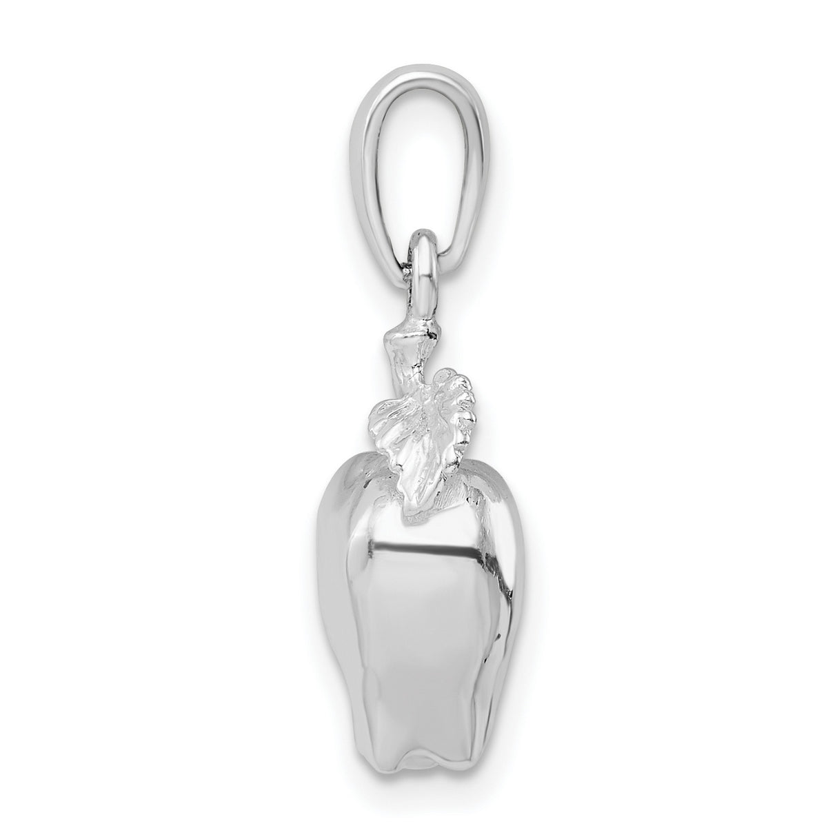 Sterling Silver Apple Pendant with Detailed Leaf, Three-Dimensional Fruit Charm Design