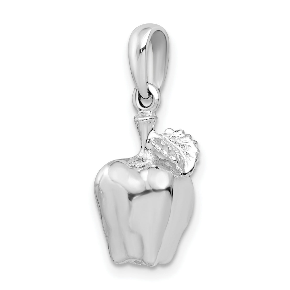 Sterling Silver Apple Pendant with Detailed Leaf, Three-Dimensional Fruit Charm Design