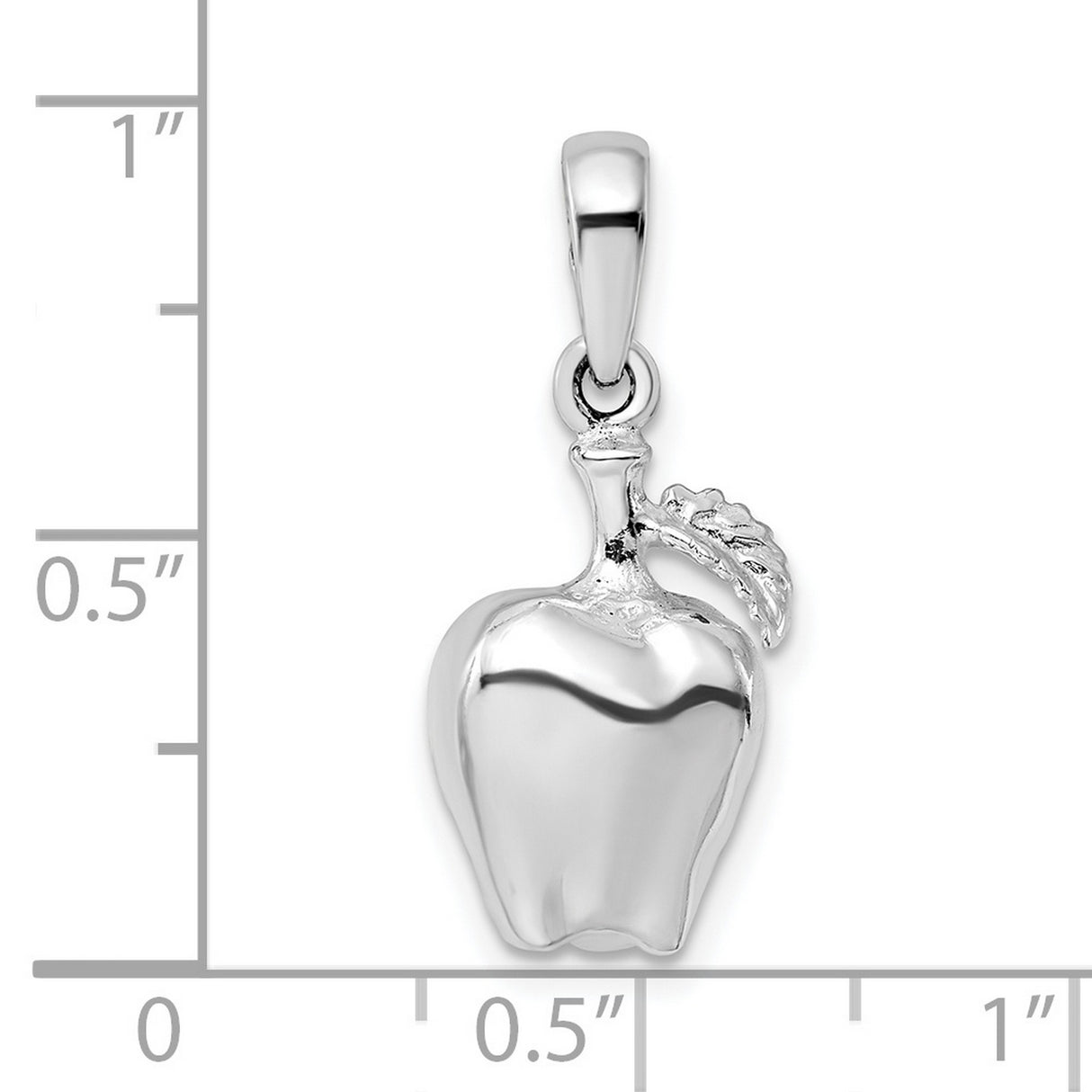 Sterling Silver Apple Pendant with Detailed Leaf, Three-Dimensional Fruit Charm Design