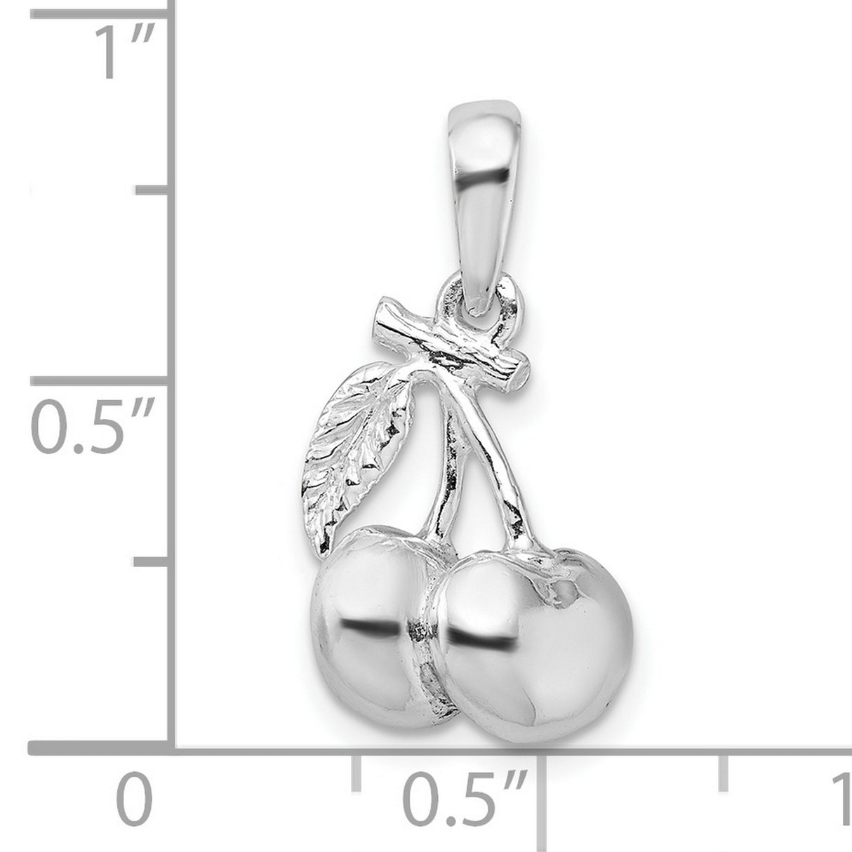 Sterling Silver Cherry Pendant with Detailed Leaf and Stem Design for Women or Teens
