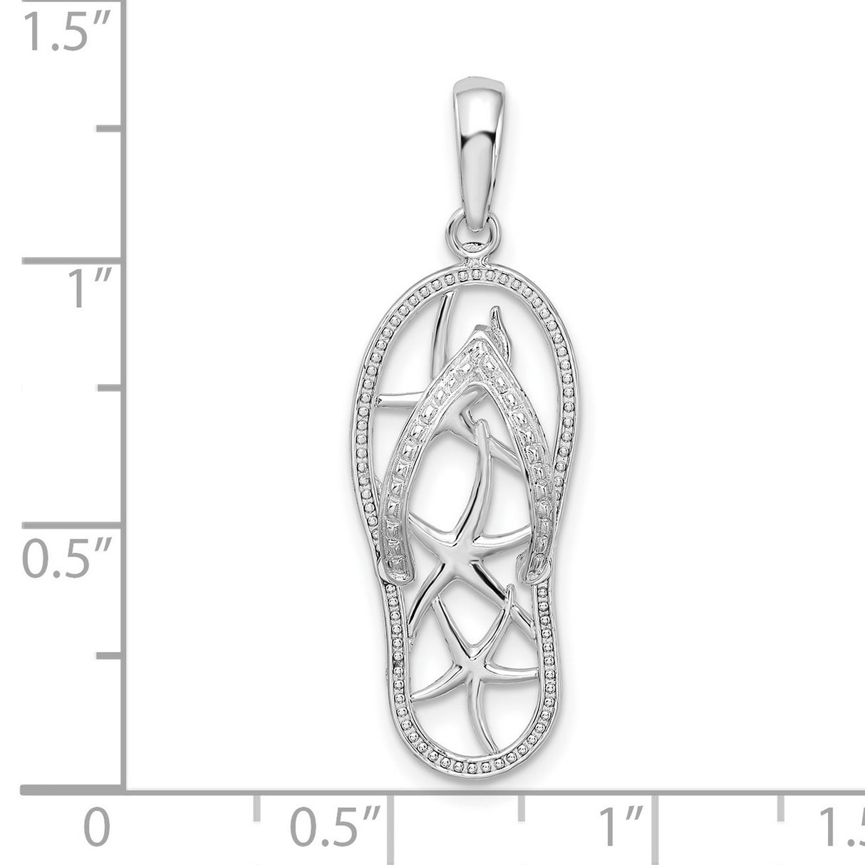 Sterling Silver Flip-Flop Sandal Pendant with 3D Starfish Accents, Nautical Beach Theme