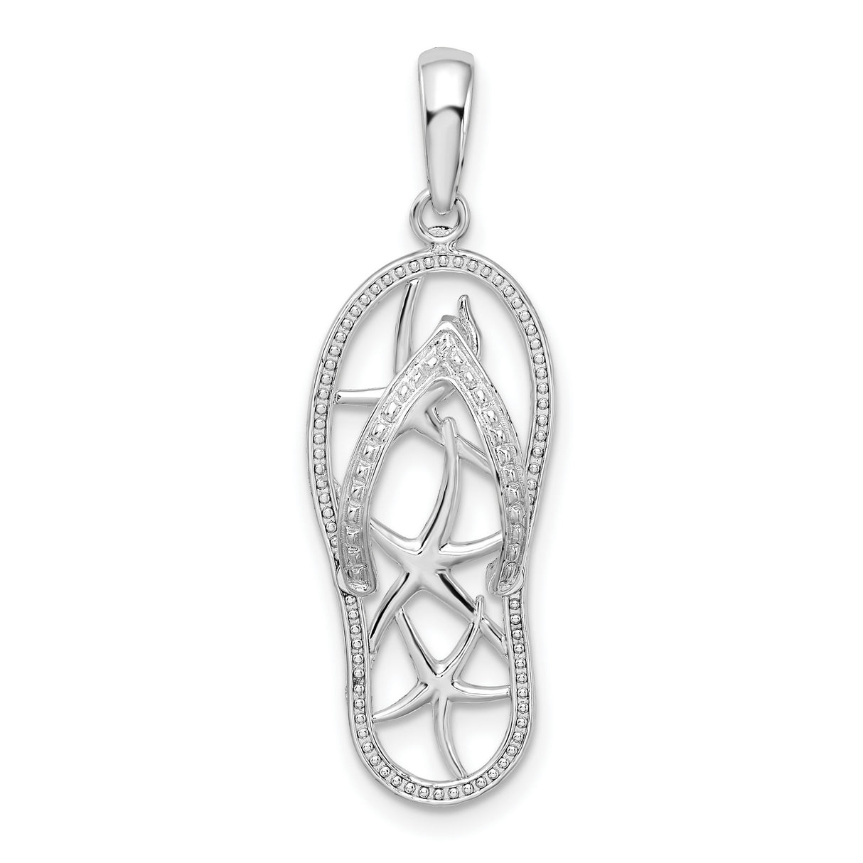 Sterling Silver Flip-Flop Sandal Pendant with 3D Starfish Accents, Nautical Beach Theme