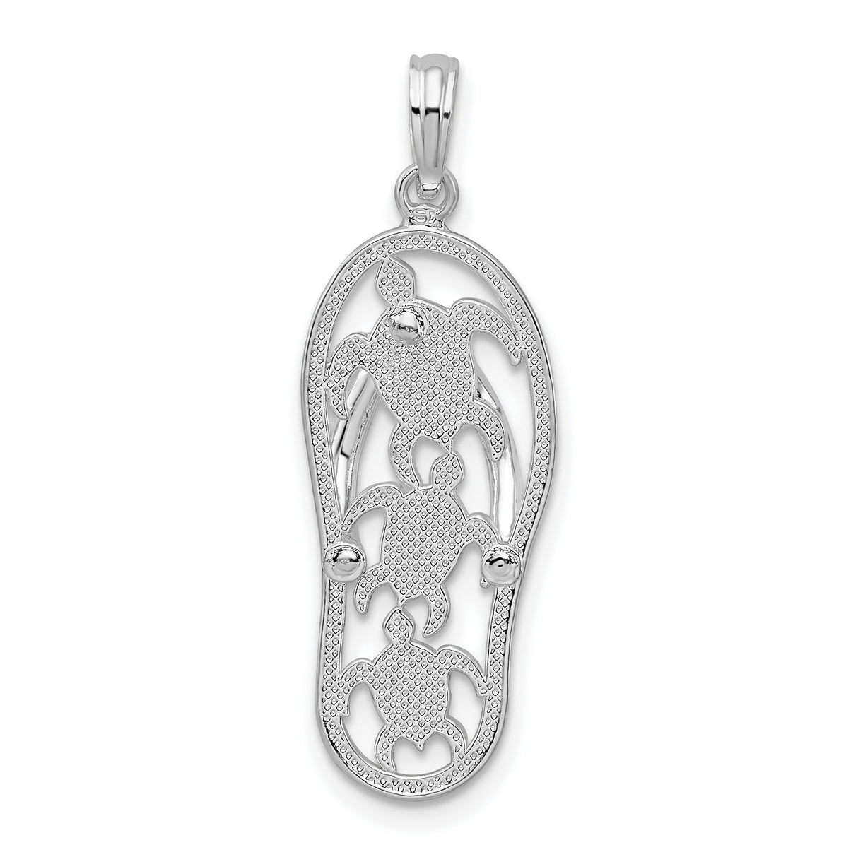 Sterling Silver Flip Flop Pendant with Cutout Sea Turtle, Coastal Ocean Charm for Women