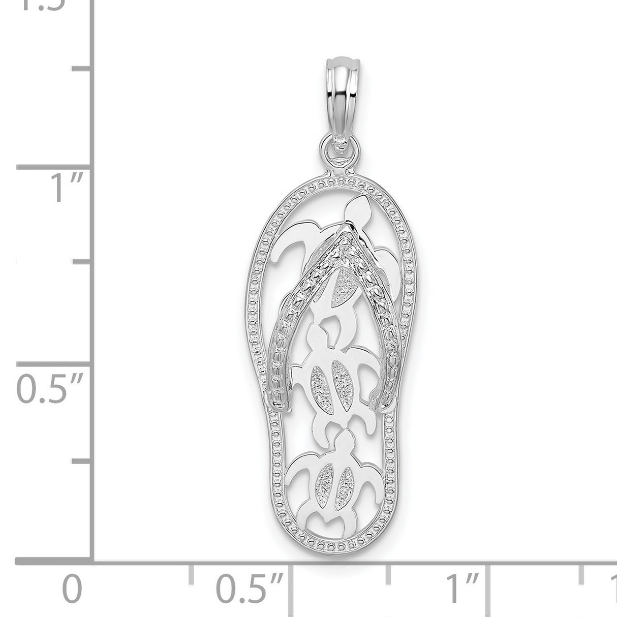 Sterling Silver Flip Flop Pendant with Cutout Sea Turtle, Coastal Ocean Charm for Women