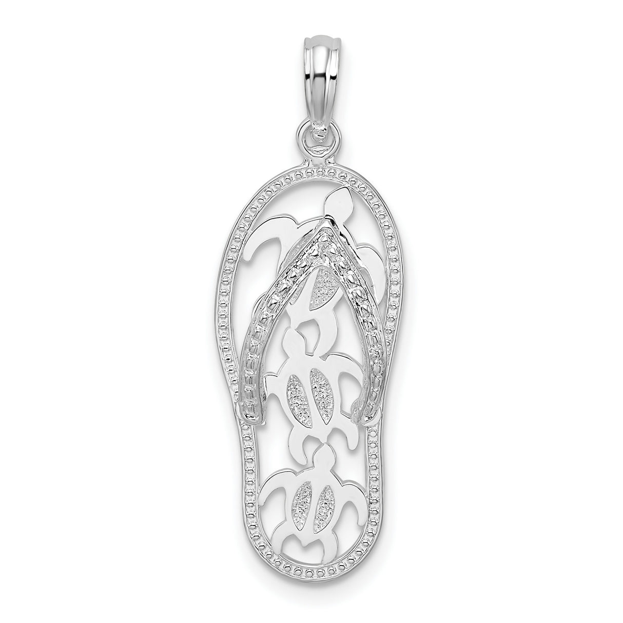 Sterling Silver Flip Flop Pendant with Cutout Sea Turtle, Coastal Ocean Charm for Women