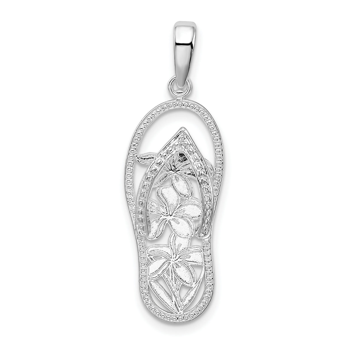 Sterling Silver Flip-Flop Pendant with Tropical Flower Cutout Design