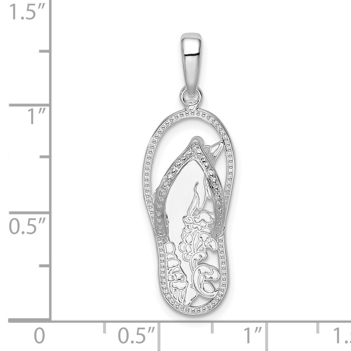 Sterling Silver Flip-Flop Pendant with Seashell and Floral Cutout Design
