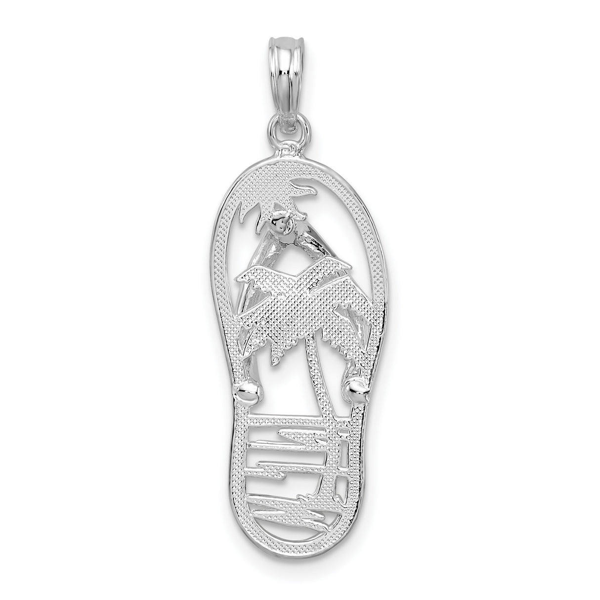 Polished 3-D Cut-out Palm Tree Flip-flop Charm Pendant in Real 925 Sterling Silver