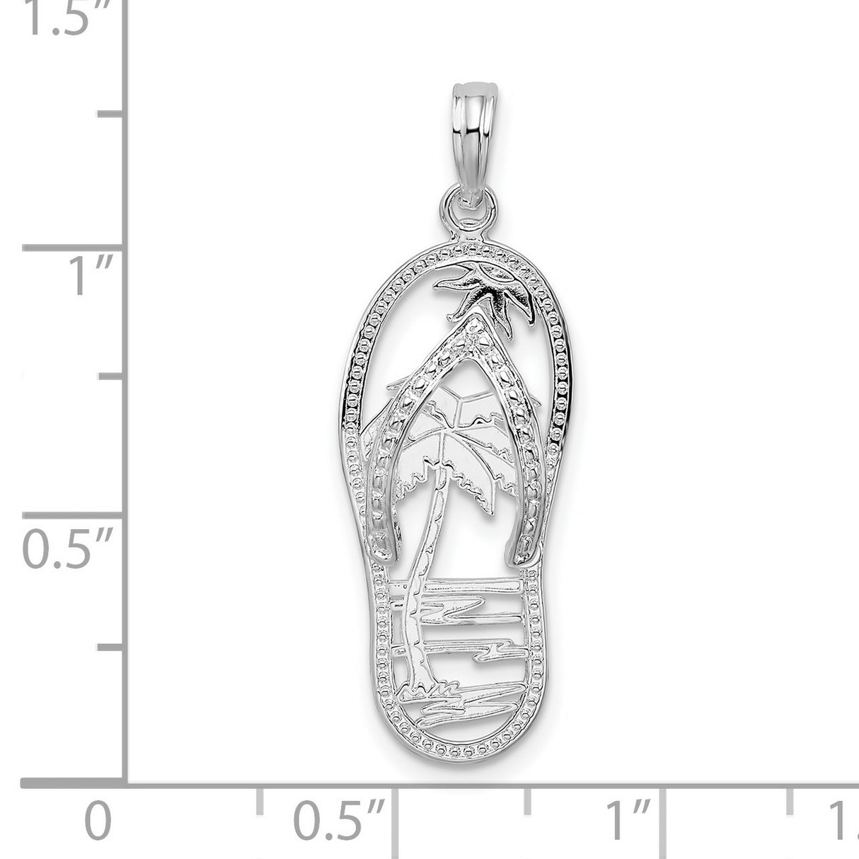 Polished 3-D Cut-out Palm Tree Flip-flop Charm Pendant in Real 925 Sterling Silver