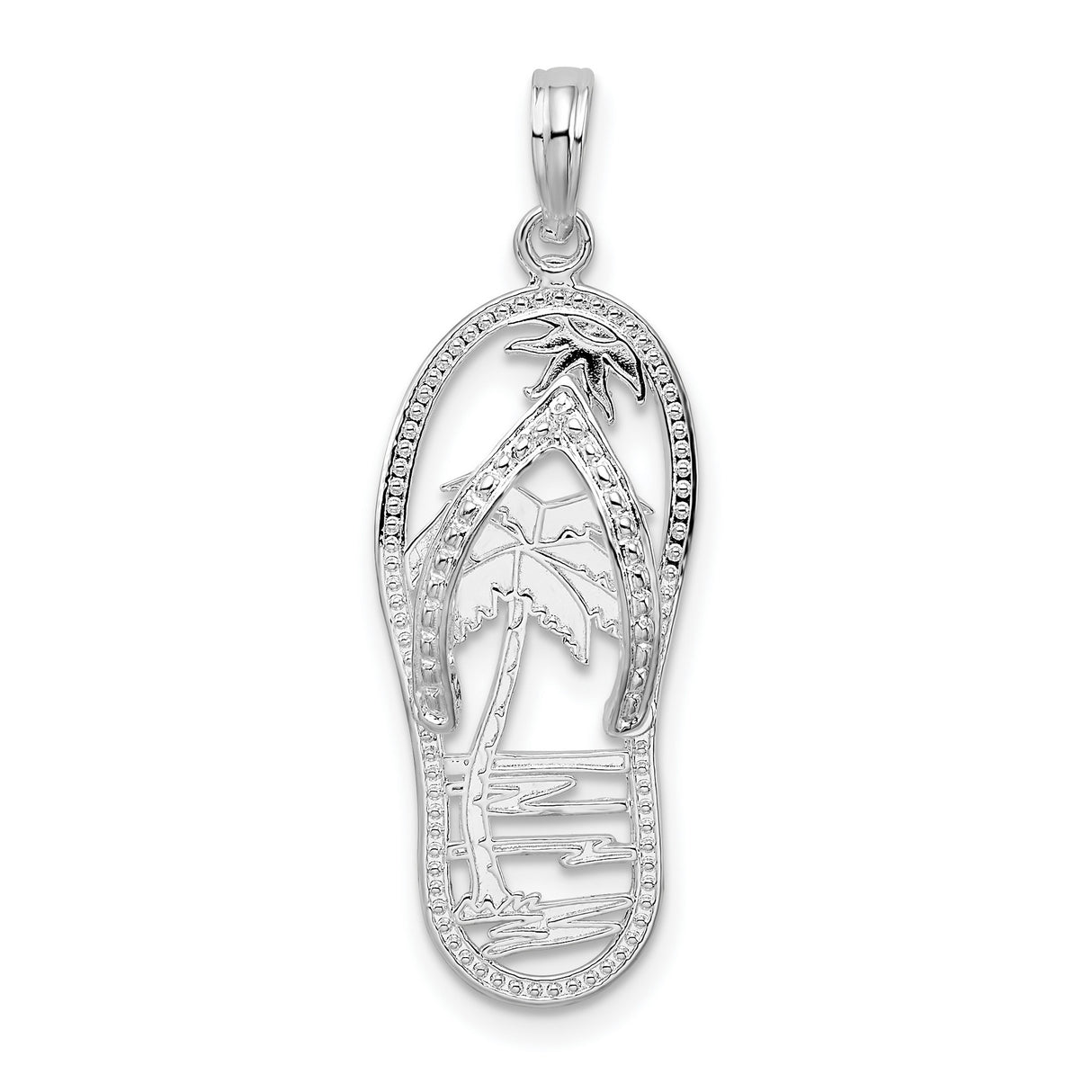 Polished 3-D Cut-out Palm Tree Flip-flop Charm Pendant in Real 925 Sterling Silver