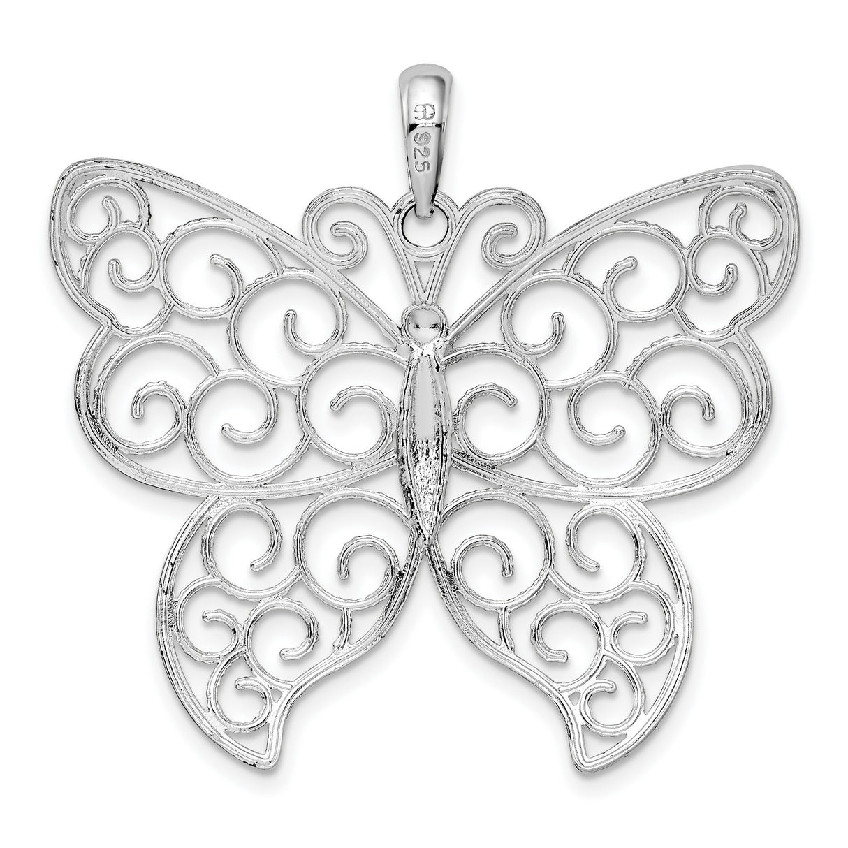 Sterling Silver Butterfly Pendant with Intricate Filigree Scrollwork Design for Women
