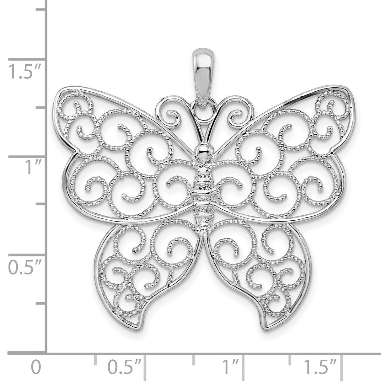 Sterling Silver Butterfly Pendant with Intricate Filigree Scrollwork Design for Women