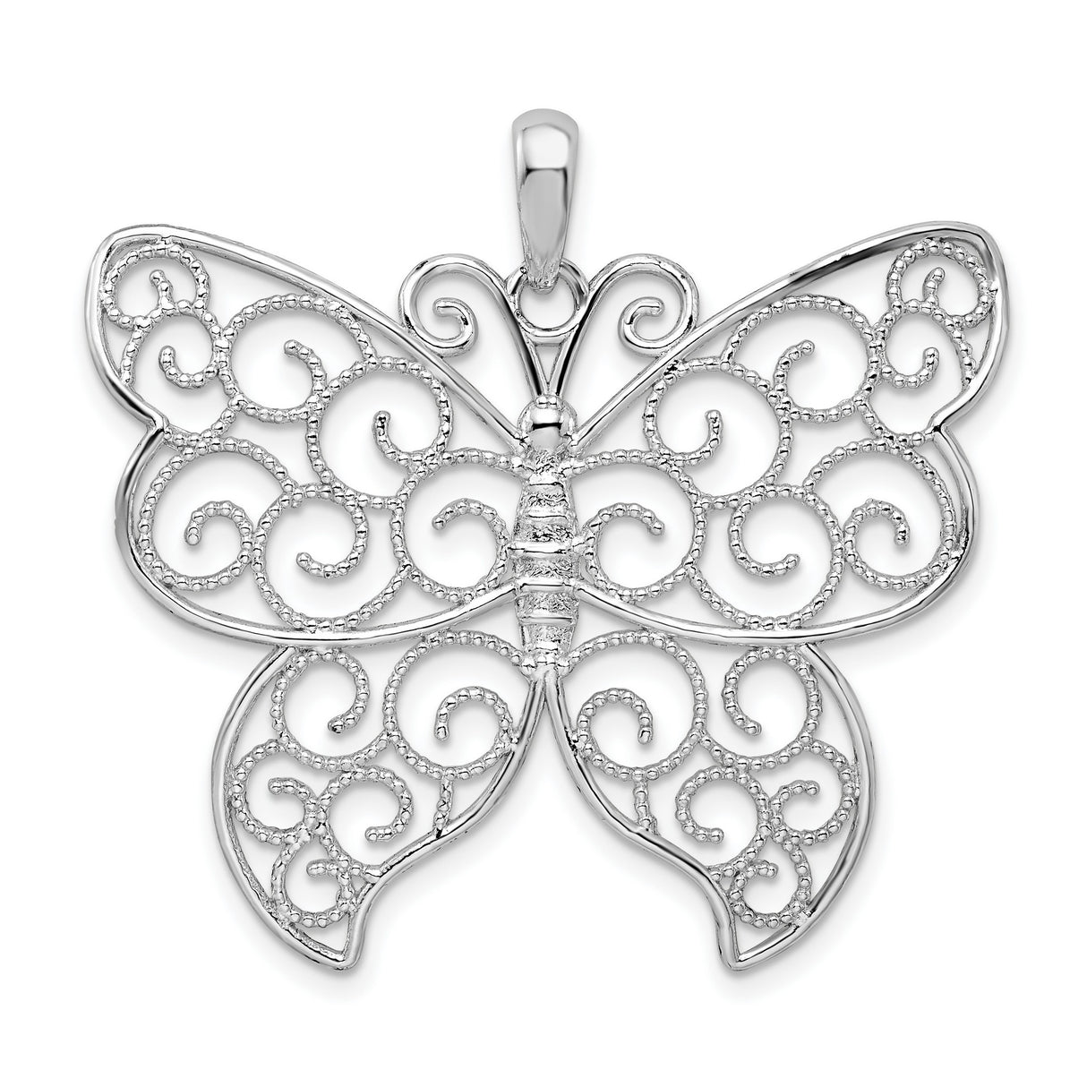 Sterling Silver Butterfly Pendant with Intricate Filigree Scrollwork Design for Women