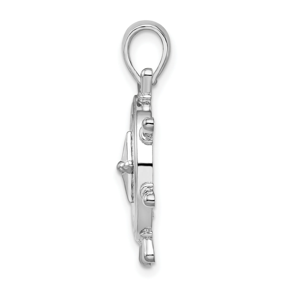 Sterling Silver Compass Pendant with Ship Wheel Design and Directional Markings