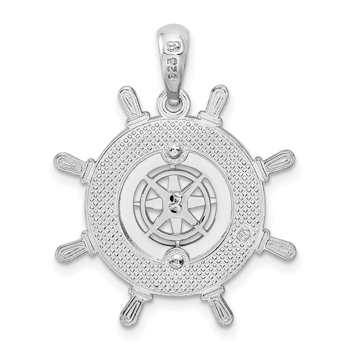 Sterling Silver Compass Pendant with Ship Wheel Design and Directional Markings