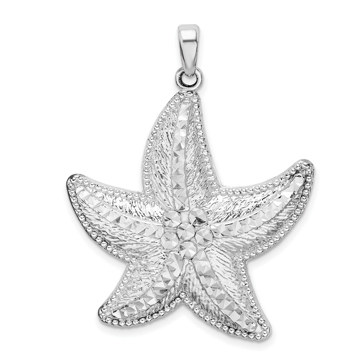 Sterling Silver Starfish Pendant with Diamond-Cut Textured Finish, Nautical Ocean Theme
