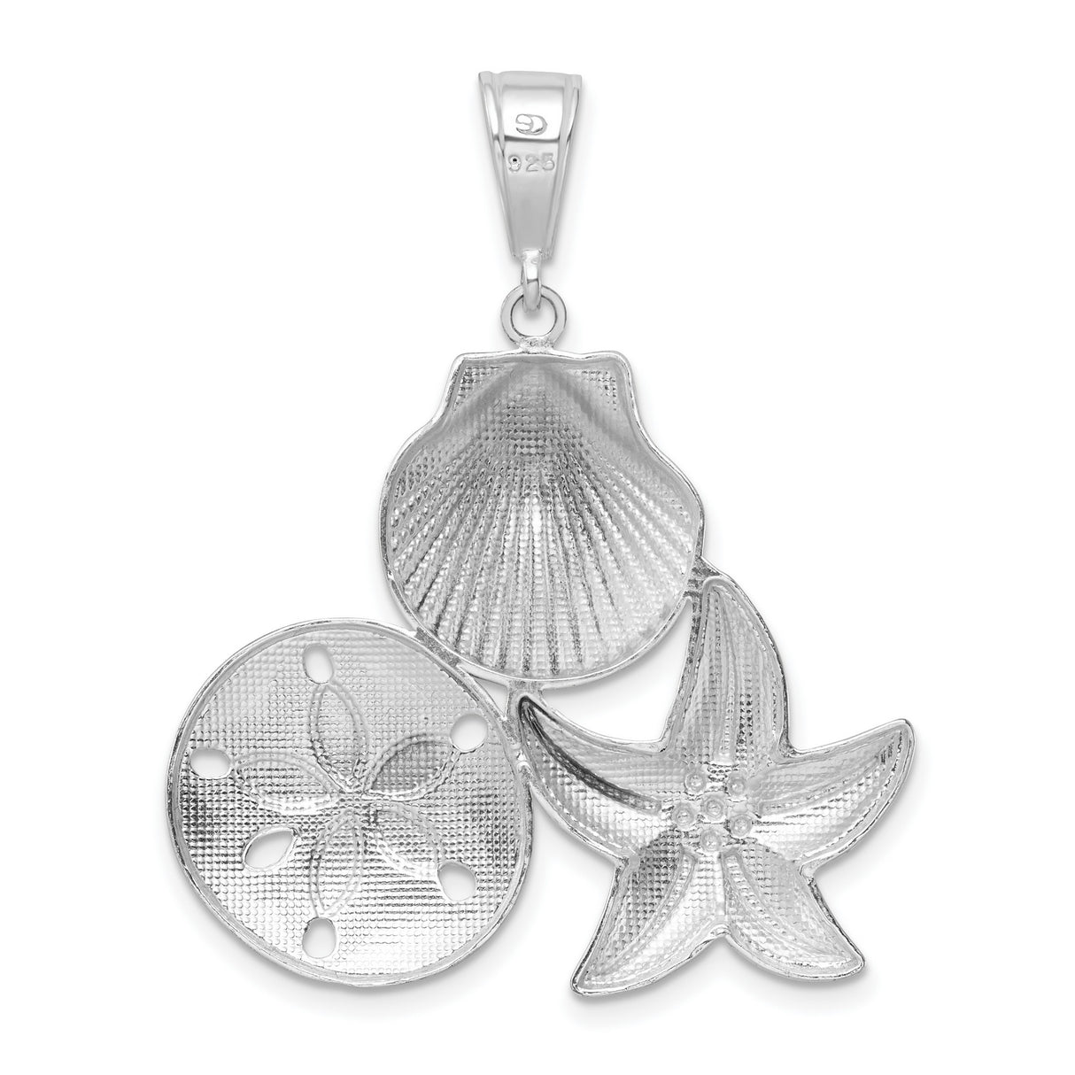 Polished Textured Sea Life Charm Pendant in Real 925 Sterling Silver