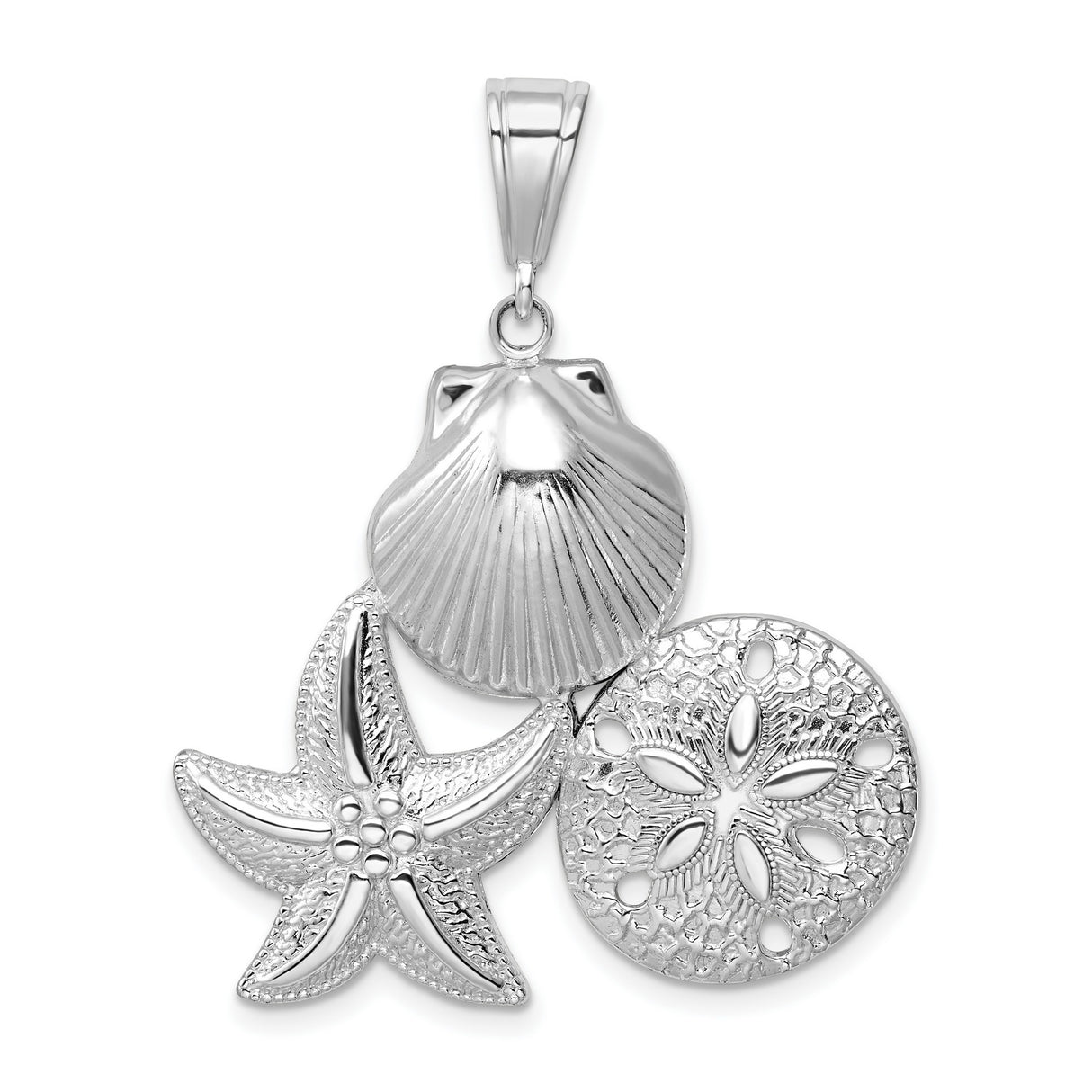 Polished Textured Sea Life Charm Pendant in Real 925 Sterling Silver