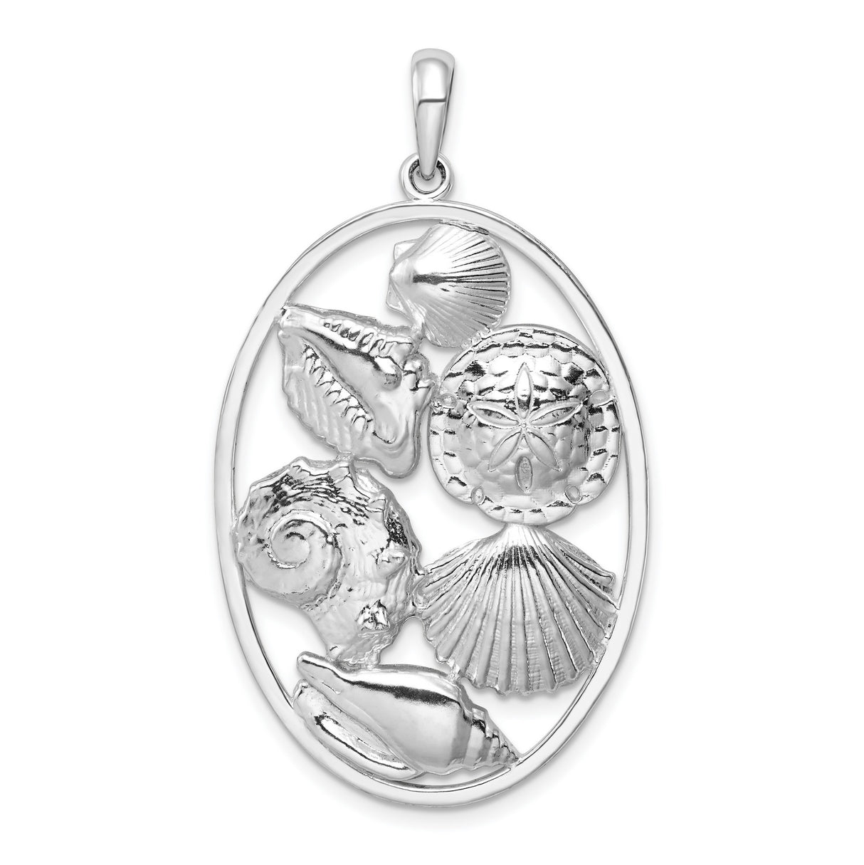 Sterling Silver Ocean Pendant with Sand Dollar and Conch Shell Accents, Nautical Beach Design