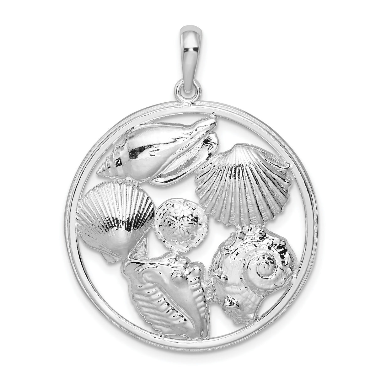 Sterling Silver Seashell Pendant with Open Frame Ocean-Inspired Design