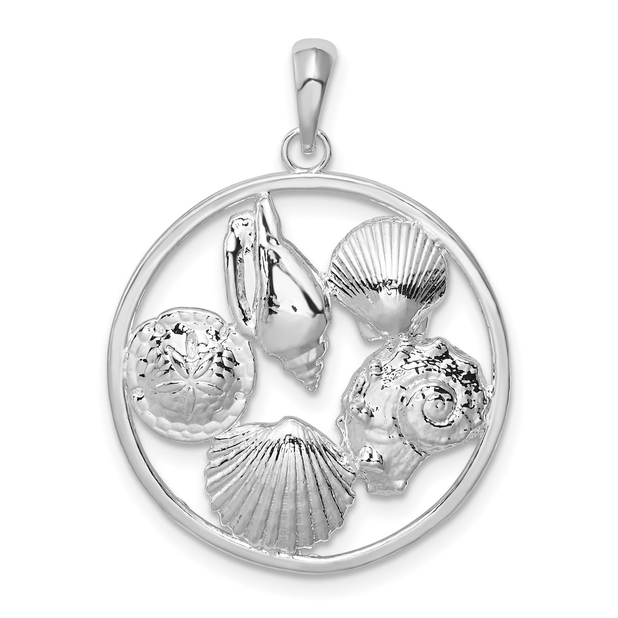 Sterling Silver Pendant with Seashells and Sand Dollar, Ocean Inspired Coastal Jewelry