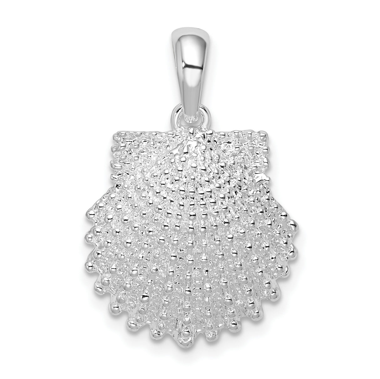 Polished Beaded Scallop Shell Charm Pendant in Real 925 Sterling Silver