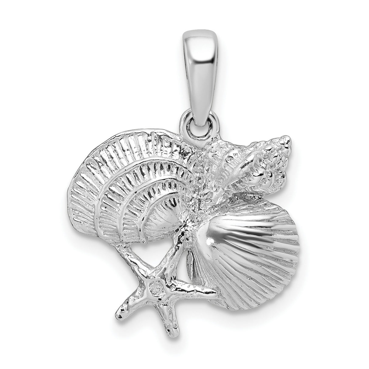 Sterling Silver Pendant with Shell and Starfish Design, Ocean-Themed Nautical Jewelry for Women