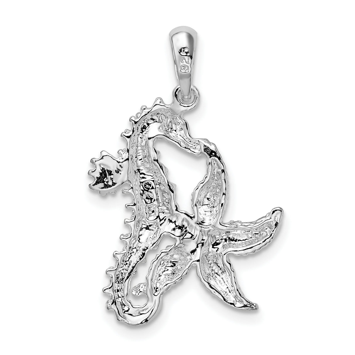 Sterling Silver Pendant with Seahorse and Starfish, Nautical Ocean Charm for Women
