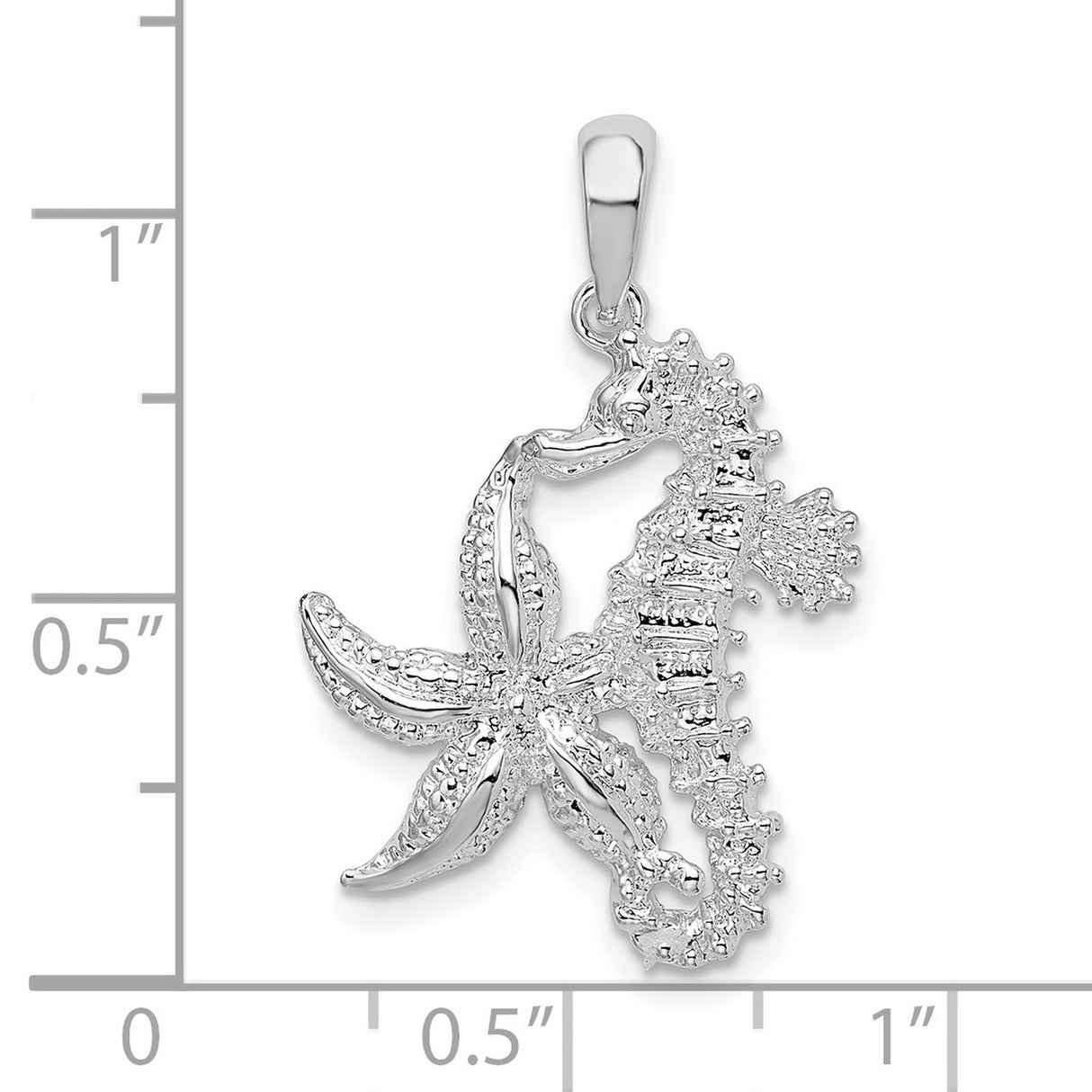 Sterling Silver Pendant with Seahorse and Starfish, Nautical Ocean Charm for Women