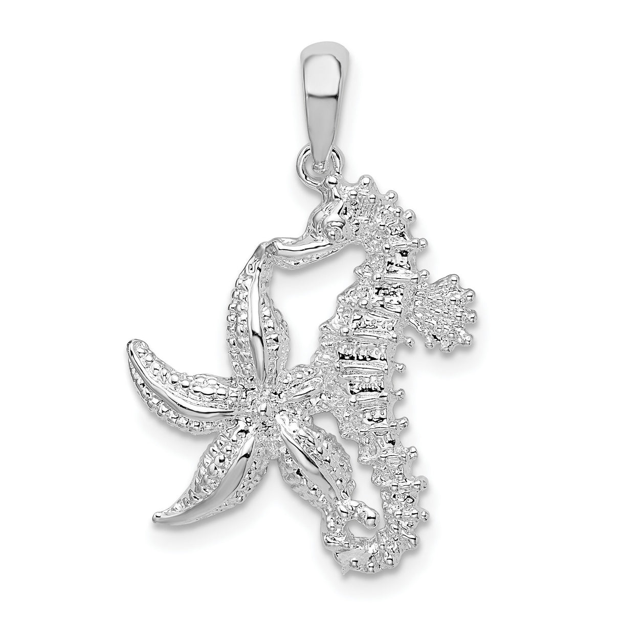 Sterling Silver Pendant with Seahorse and Starfish, Nautical Ocean Charm for Women