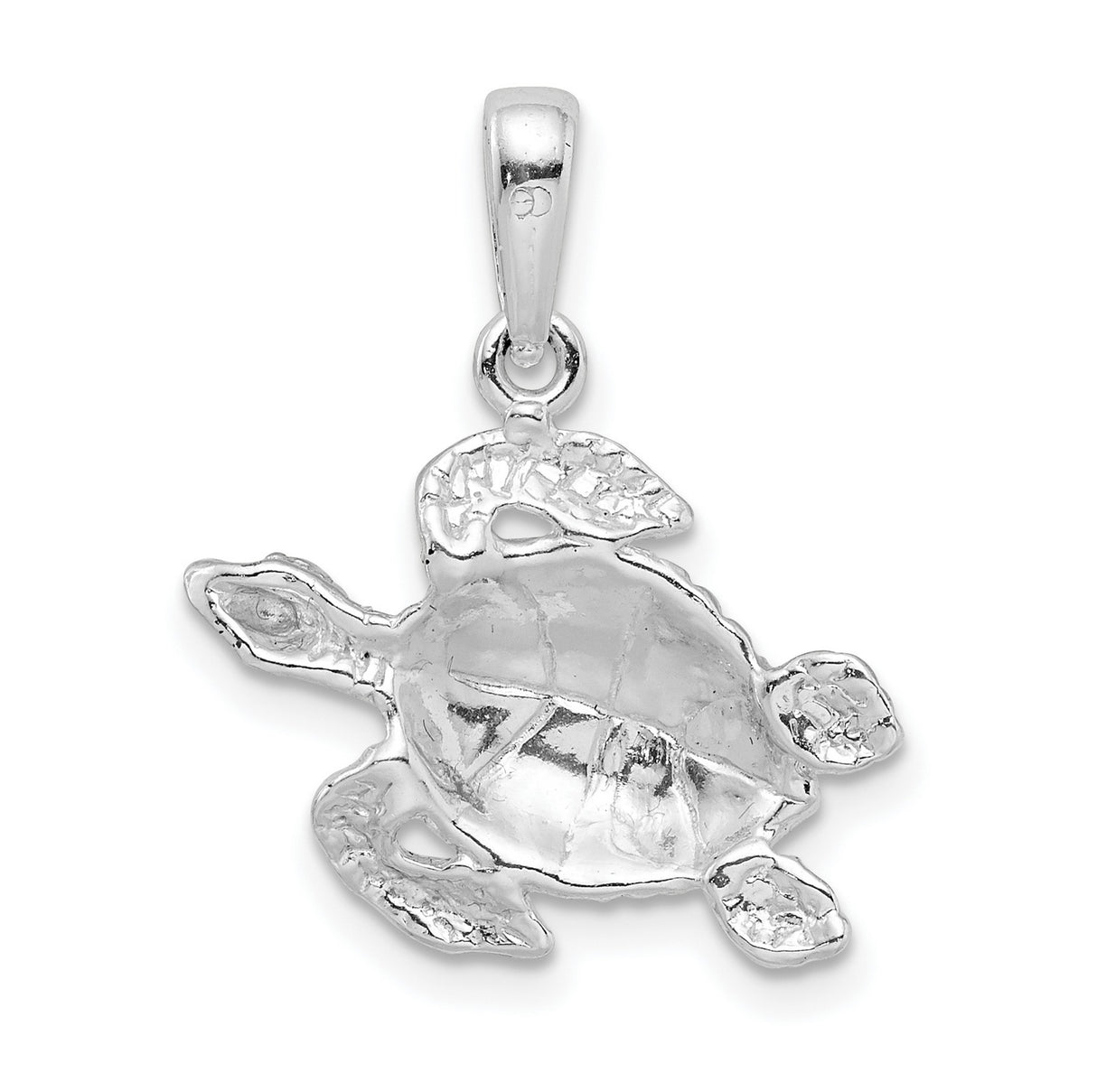 Sterling Silver Sea Turtle Pendant with Textured Shell, Ocean Animal Jewelry for Women