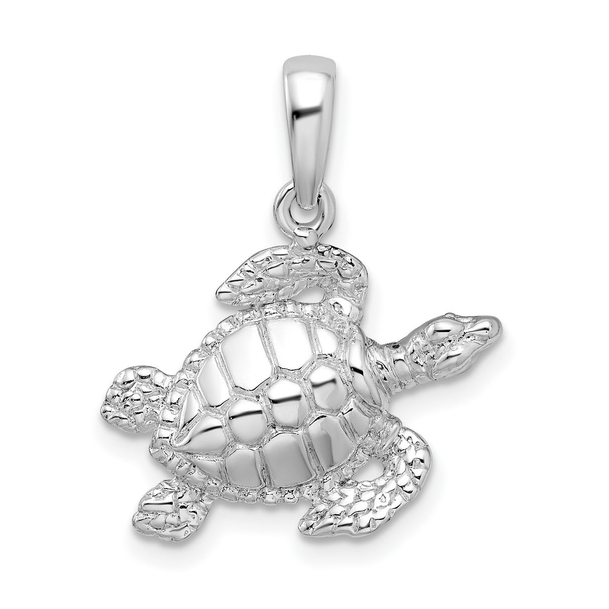 Sterling Silver Sea Turtle Pendant with Textured Shell, Ocean Animal Jewelry for Women