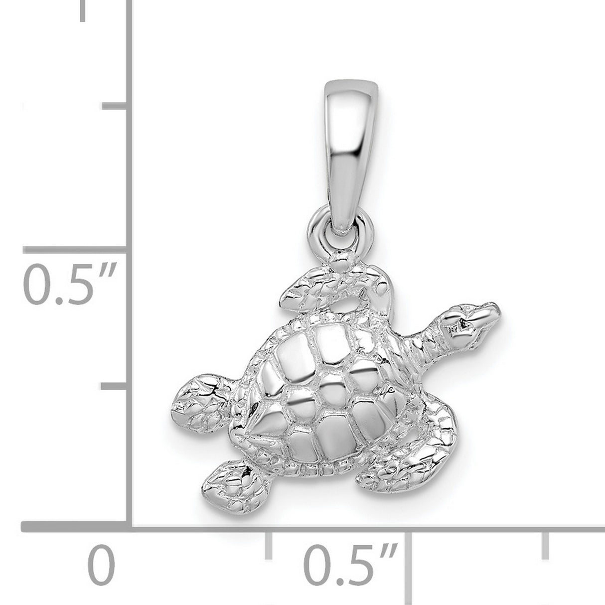 Sterling Silver Sea Turtle Pendant with Textured Shell, Marine Life Nature Charm