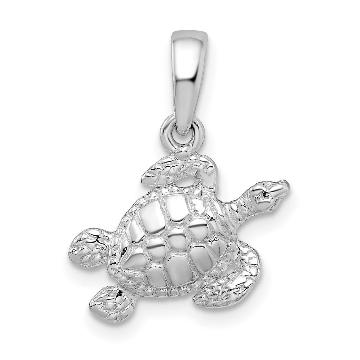 Sterling Silver Sea Turtle Pendant with Textured Shell, Marine Life Nature Charm