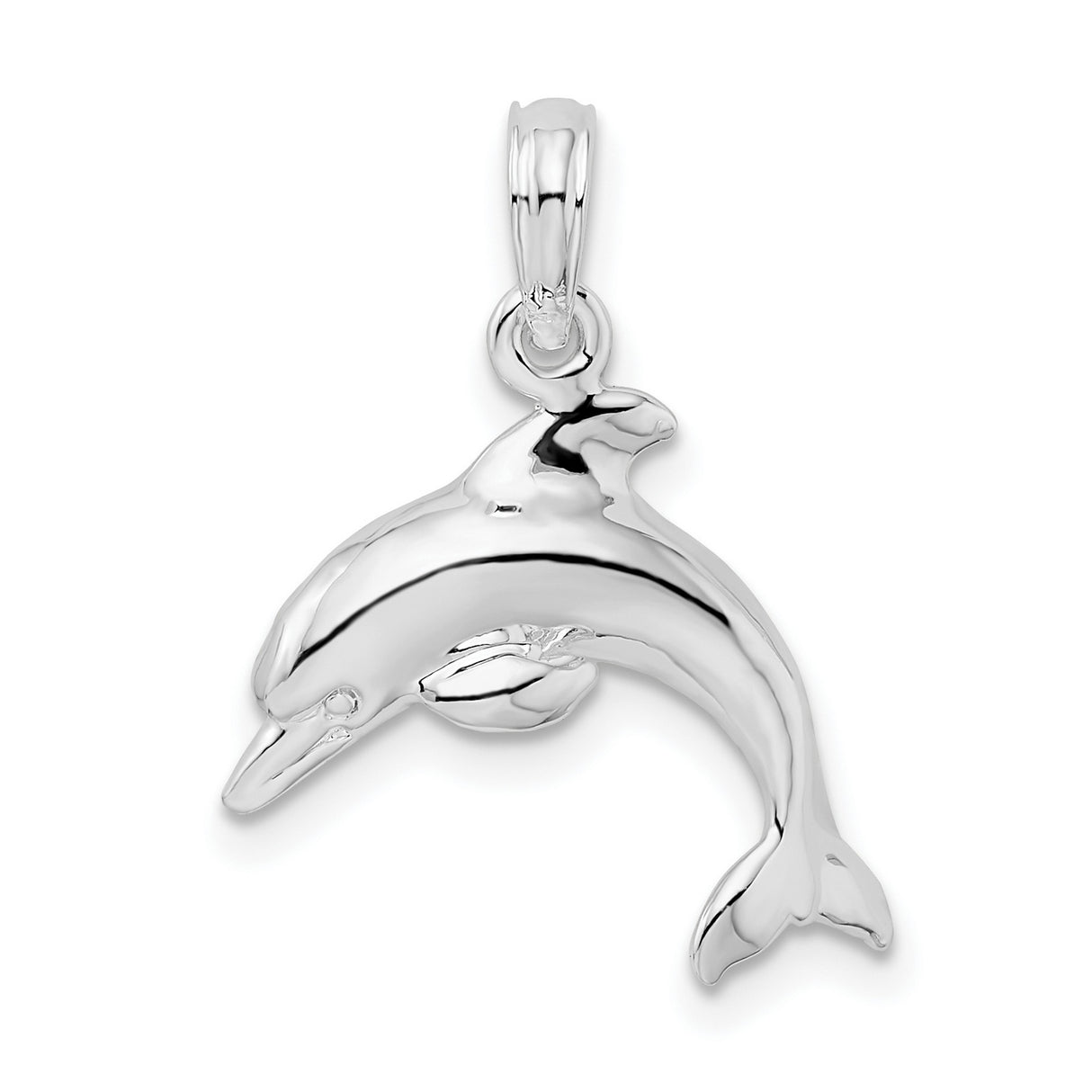 Sterling Silver Dolphin Pendant with 3D Jumping Dolphin, Nautical Marine Animal Design