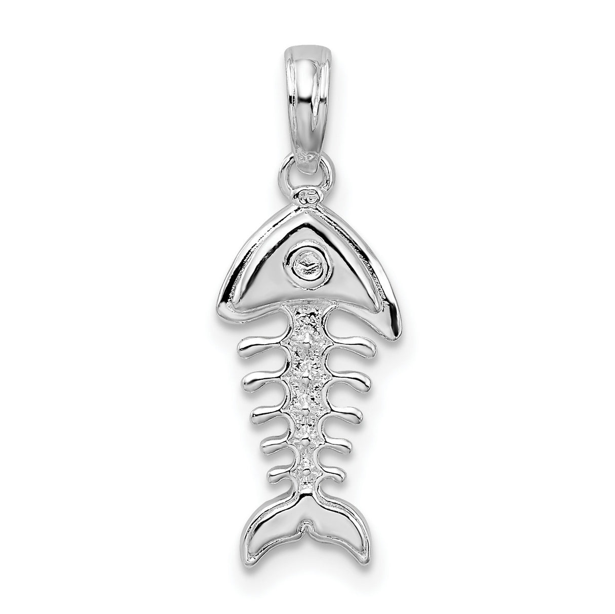 Sterling Silver Fishbone Pendant with Cubic Zirconia, Nautical Ocean Life Design