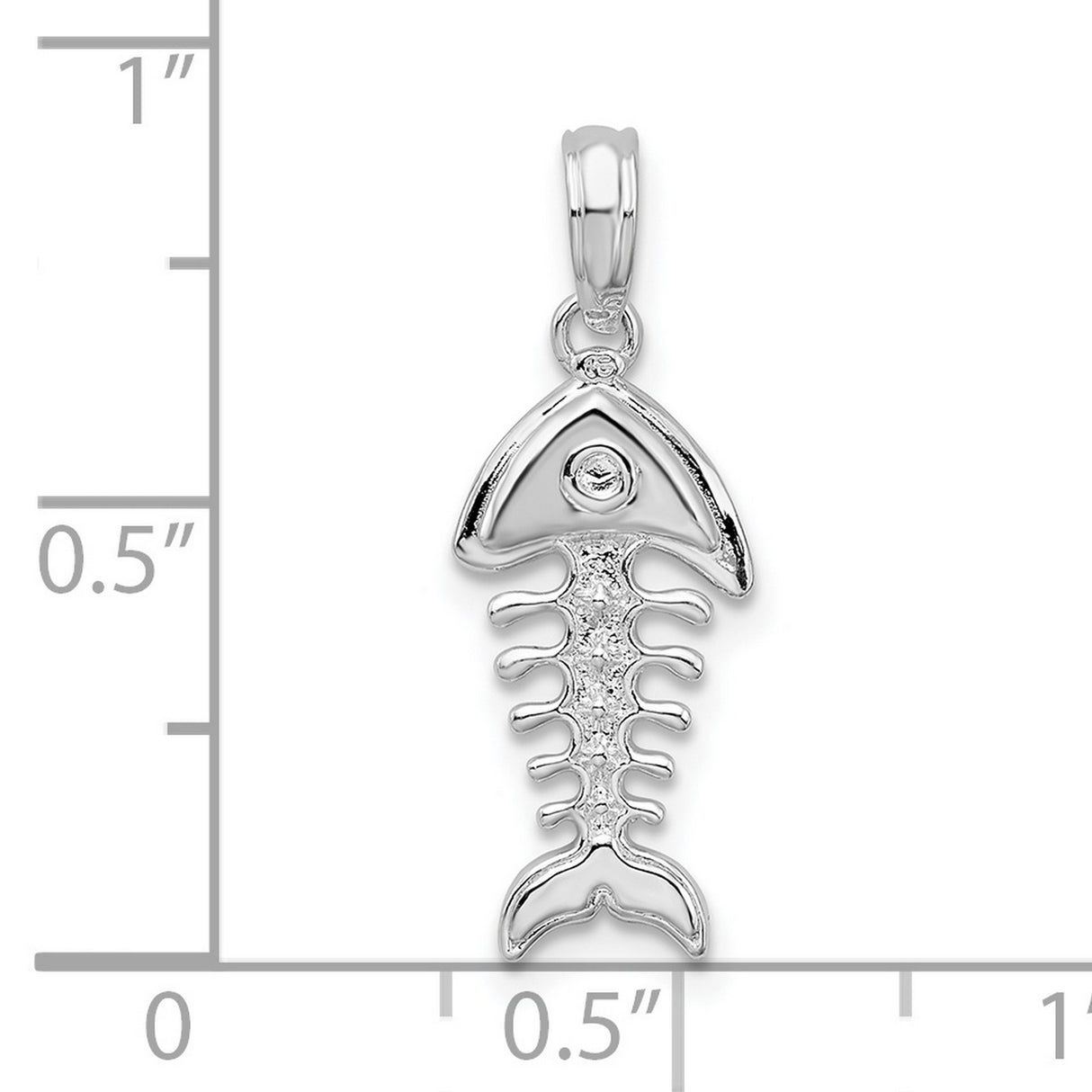 Sterling Silver Fishbone Pendant with Cubic Zirconia, Nautical Ocean Life Design