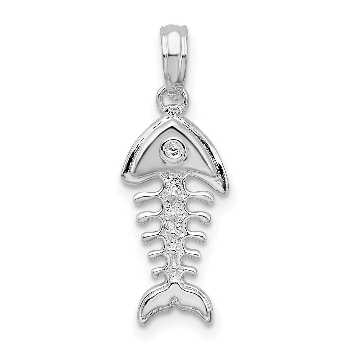 Sterling Silver Fishbone Pendant with Cubic Zirconia, Nautical Ocean Life Design