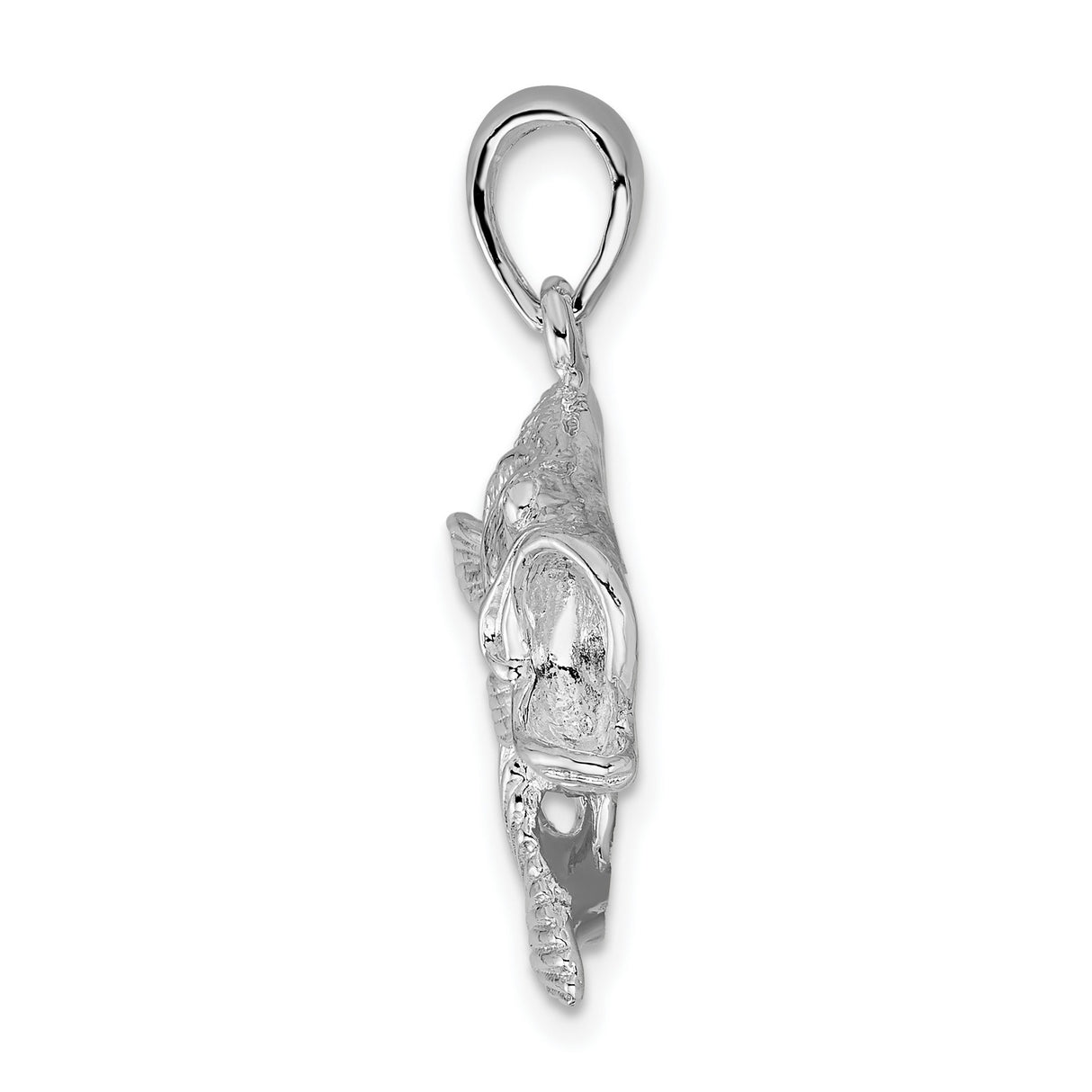 Sterling Silver Largemouth Bass Fish Pendant with Detailed Scales and Open Mouth Design for Men