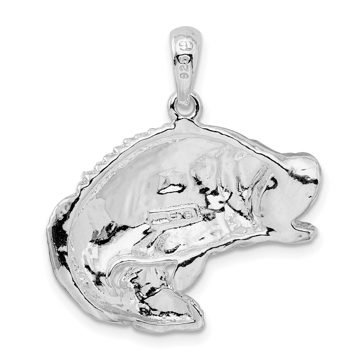 Sterling Silver Largemouth Bass Fish Pendant with Detailed Scales and Open Mouth Design for Men