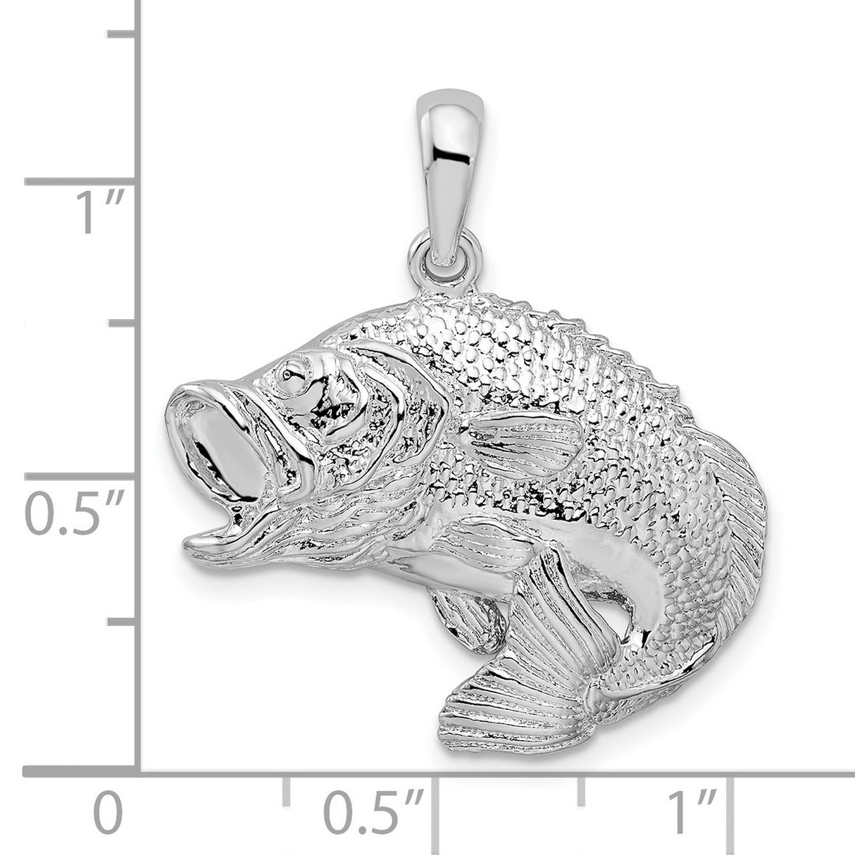 Sterling Silver Largemouth Bass Fish Pendant with Detailed Scales and Open Mouth Design for Men