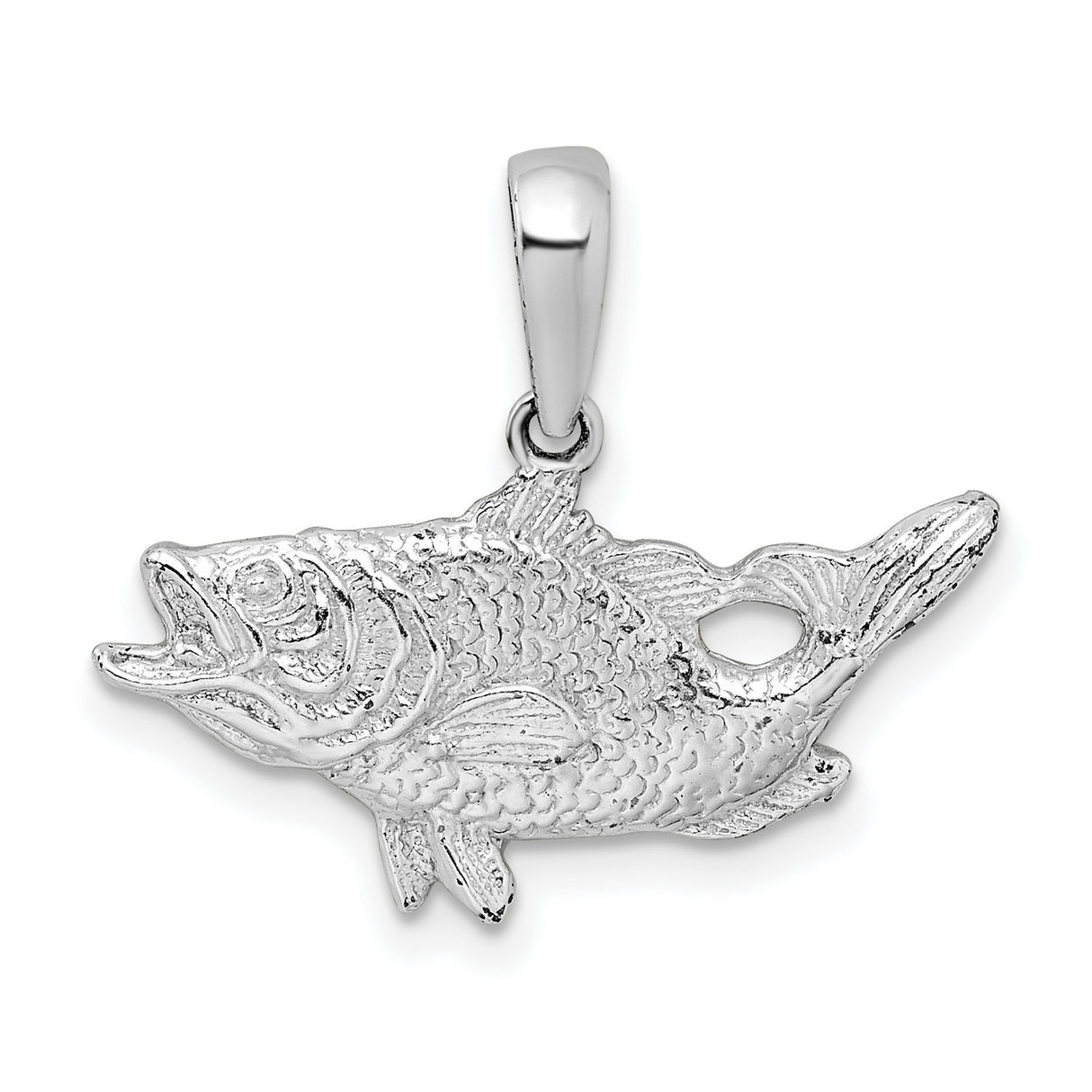 Sterling Silver Bass Fish Pendant, Realistic Open Mouth Design, Fishing Lifestyle Jewelry