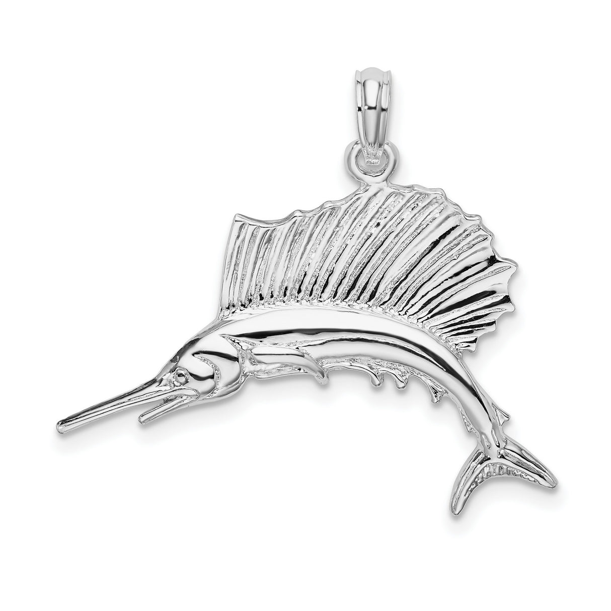 Sterling Silver Sailfish Pendant, Detailed Ocean Fish Charm with Nautical Theme for Men or Unisex