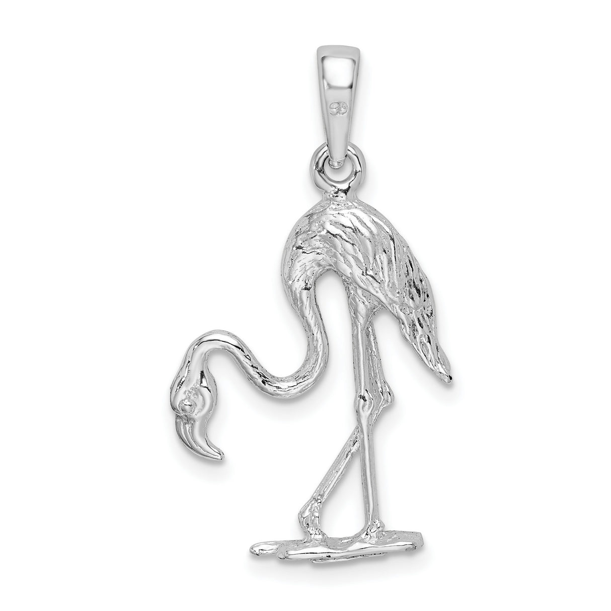 Sterling Silver Flamingo Pendant with Detailed Standing Bird Design, Tropical Nature-Inspired Jewelry