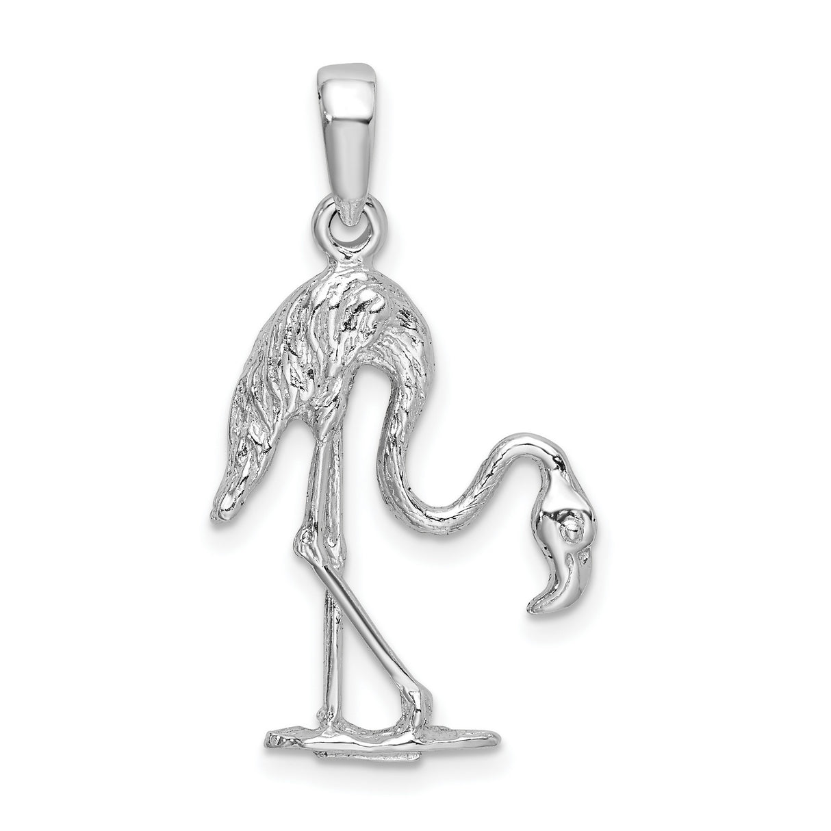 Sterling Silver Flamingo Pendant with Detailed Standing Bird Design, Tropical Nature-Inspired Jewelry
