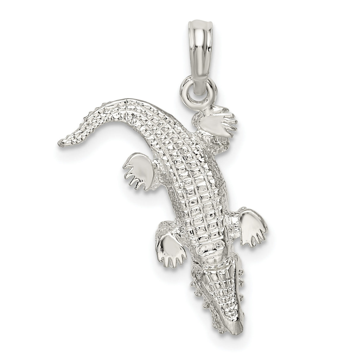 Sterling Silver Alligator Pendant, Textured Wildlife Charm, Animal Totem for Men or Unisex Wear