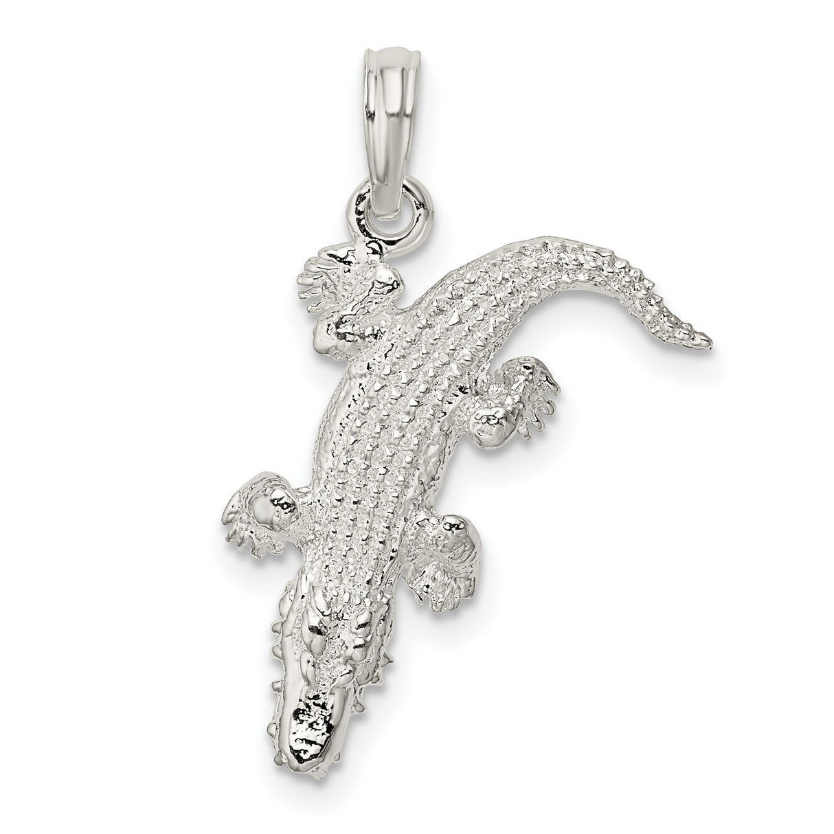Sterling Silver Alligator Pendant, Textured Wildlife Charm, Animal Totem for Men or Unisex Wear