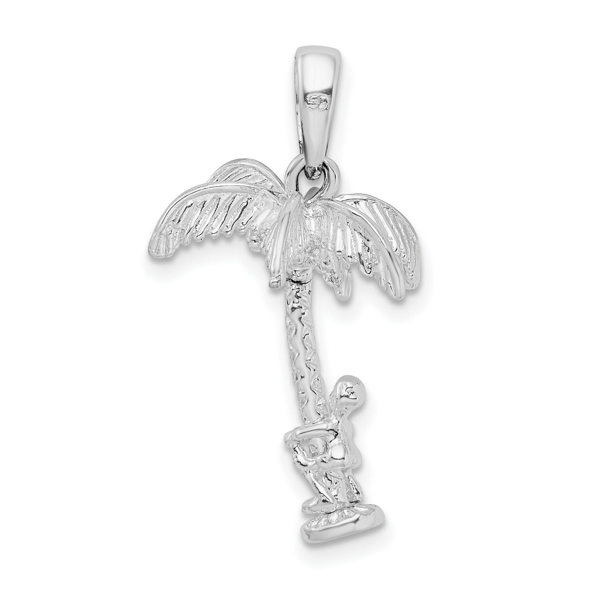 Sterling Silver Palm Tree Pendant with Climbing Figure, Tropical Vacation Beach Charm