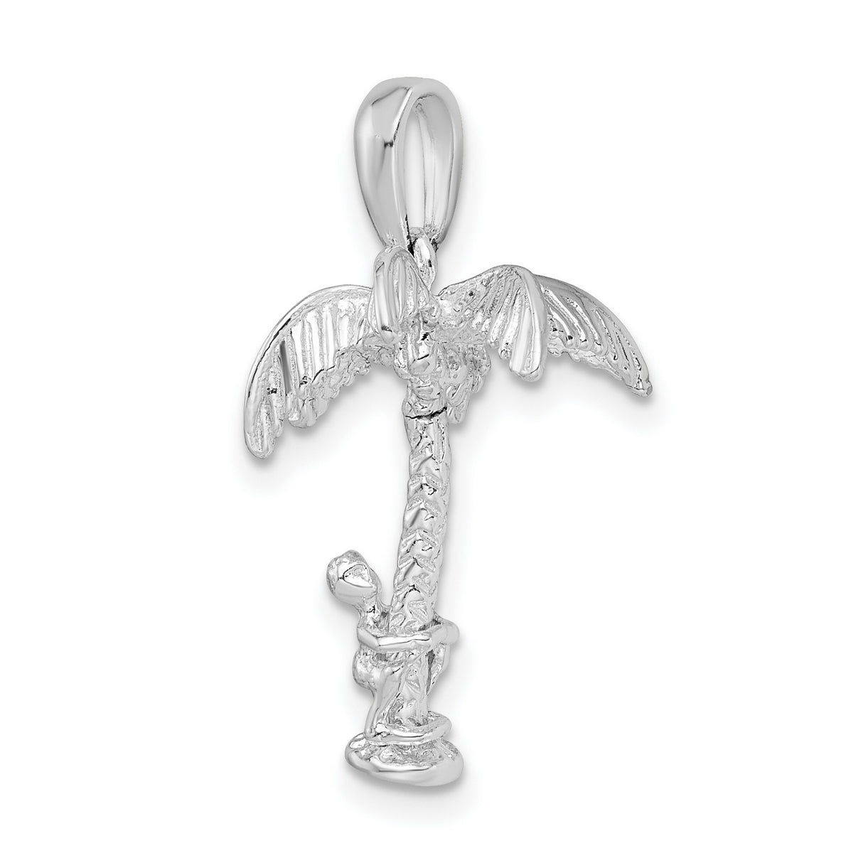 Sterling Silver Palm Tree Pendant with Climbing Figure, Tropical Vacation Beach Charm