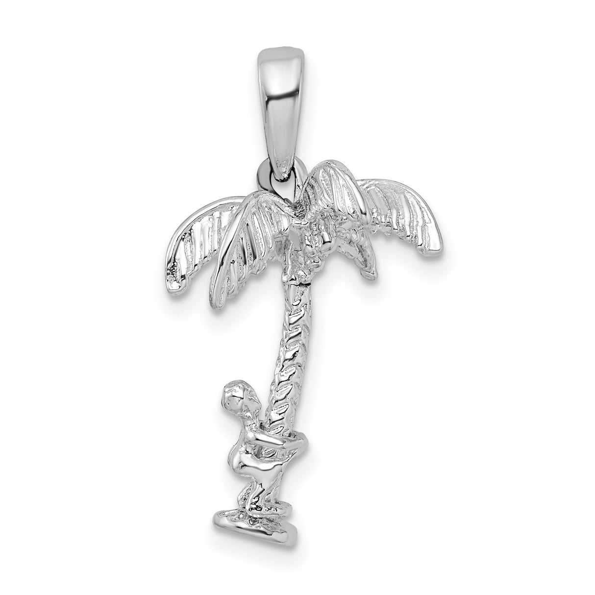 Sterling Silver Palm Tree Pendant with Climbing Figure, Tropical Vacation Beach Charm